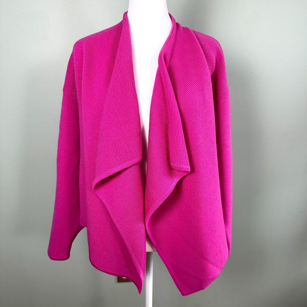 Escada Wool Cardigan Womens 34 Pink Waterfall Sweater Dolman Sleeve Vintage